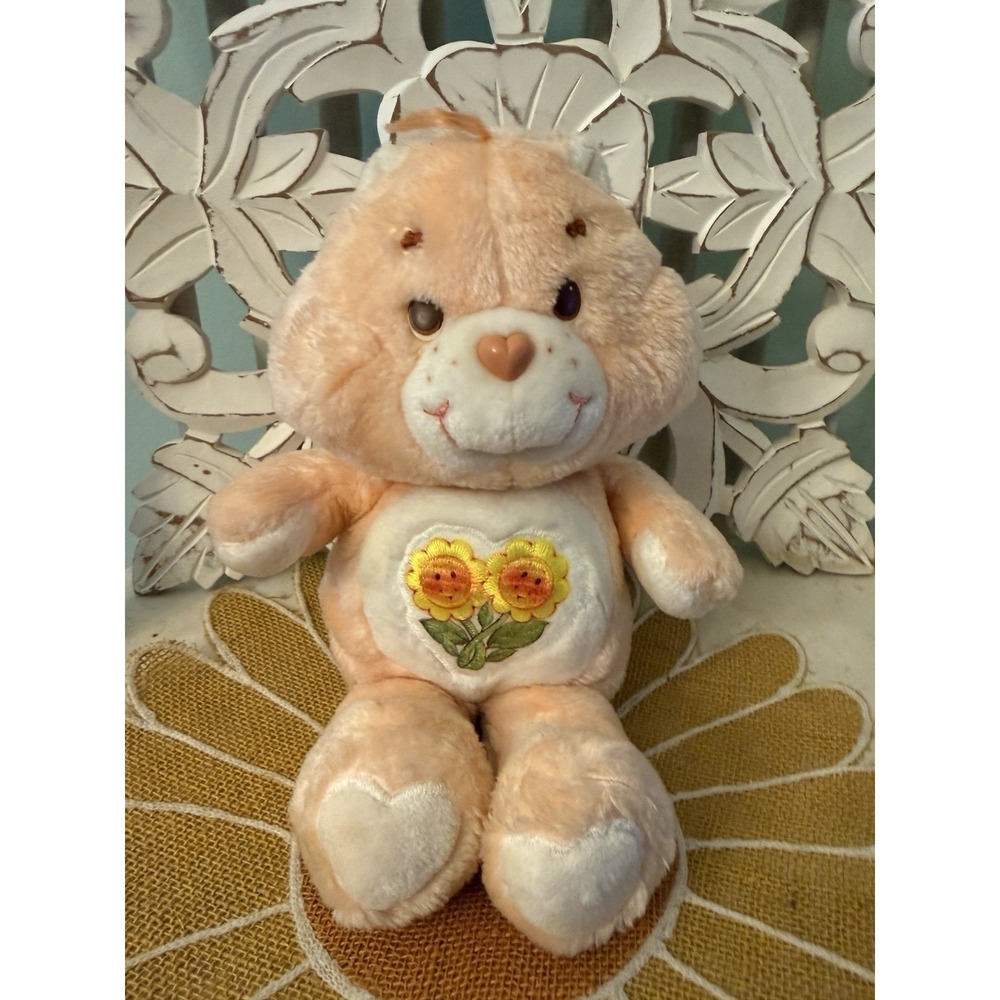 Vintage 1983 Kenner Friend Care Bear 13" Peach Plush Sun Flowers Hearts G1 Plush
